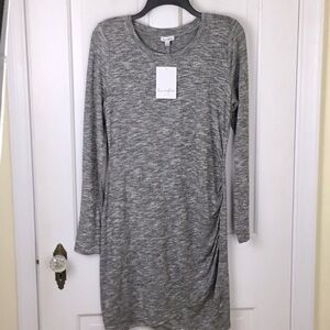 Love,fire Soft Knit, Grey Long Sleeve Trapeze Lounge Style Sweater Dress, Large